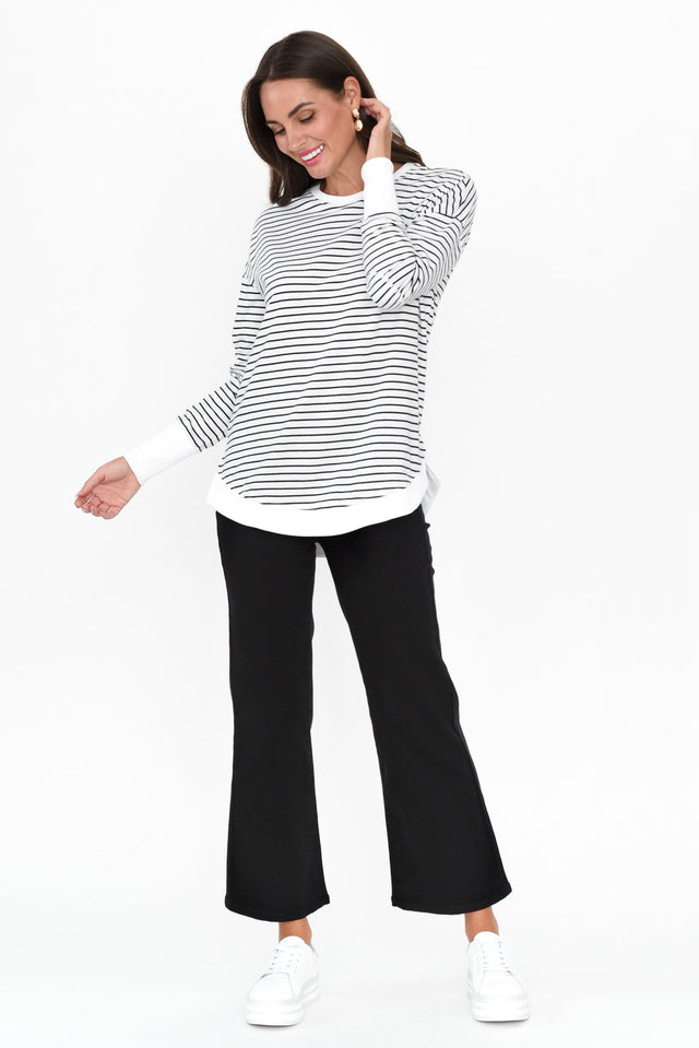 Lucy White Stripe Cotton Crew Sweater