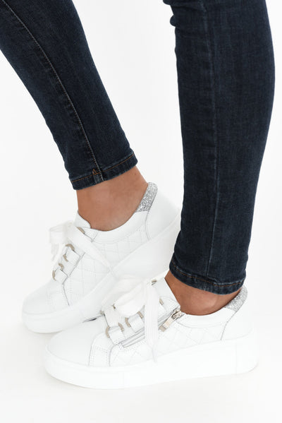 Luxury White Leather Quilt Sneaker