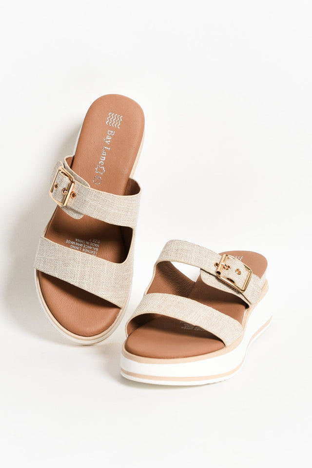 Lyst Beige Leather Buckle Platform Slide image 1