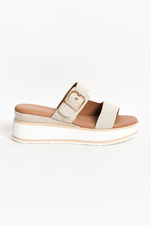 Lyst Beige Leather Buckle Platform Slide image 3