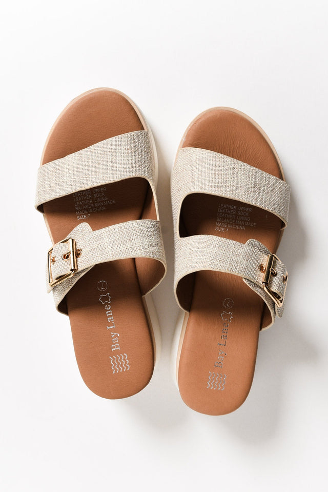 Lyst Beige Leather Buckle Platform Slide image 4