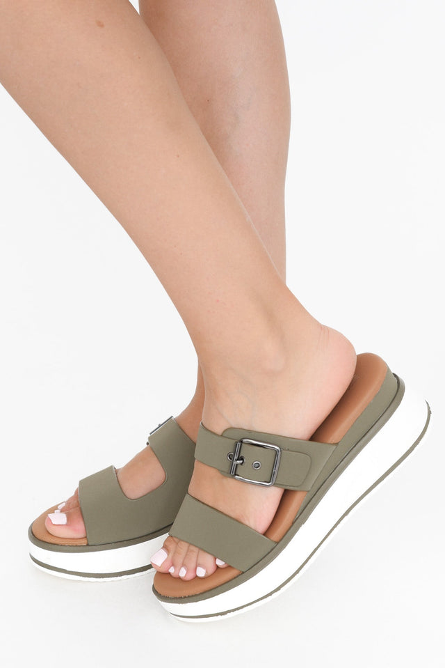 Lyst Olive Leather Buckle Platform Slide image 2