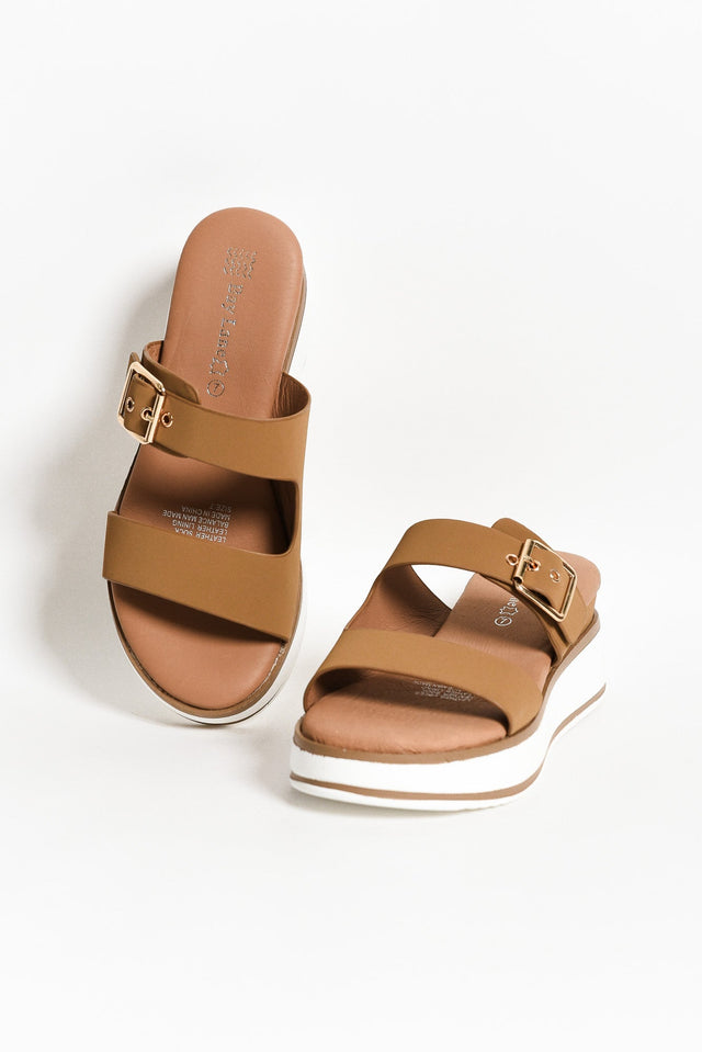 Lyst Tan Leather Buckle Platform Slide