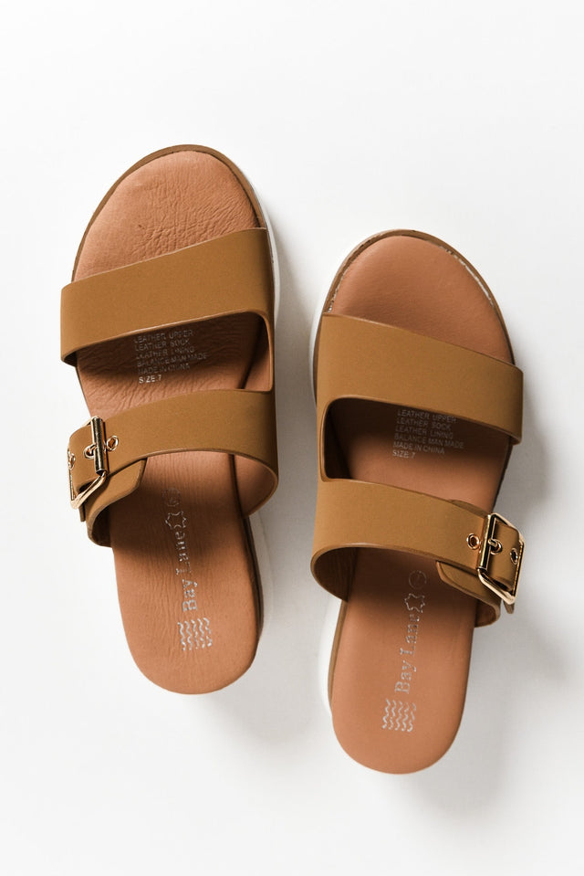 Lyst Tan Leather Buckle Platform Slide image 3