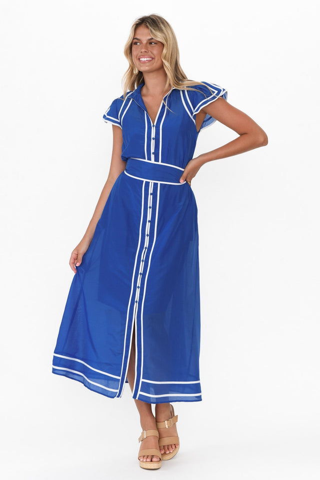 Panama Azure Blue Cotton Maxi Dress