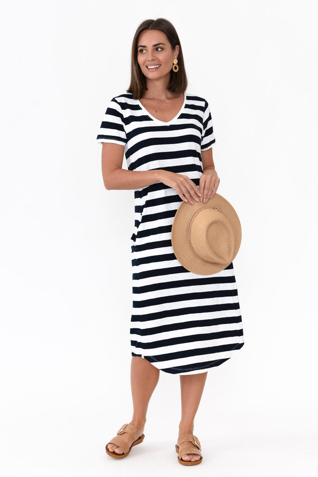 Maeve Navy Stripe Cotton Midi Dress  alt text|model:MJ;wearing:US 4 image 1