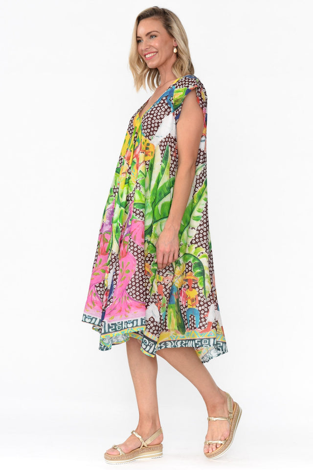 Maheno Brown Tropical Cotton Midi Dress image 3