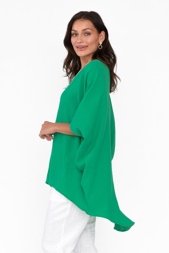 Maida Emerald Cotton V Neck Top