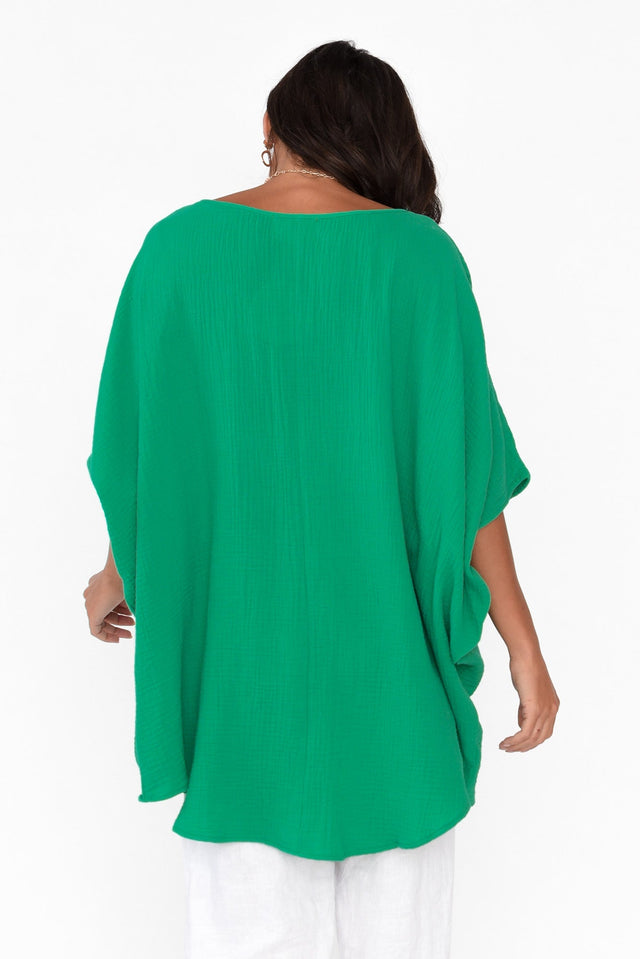 Maida Emerald Cotton V Neck Top