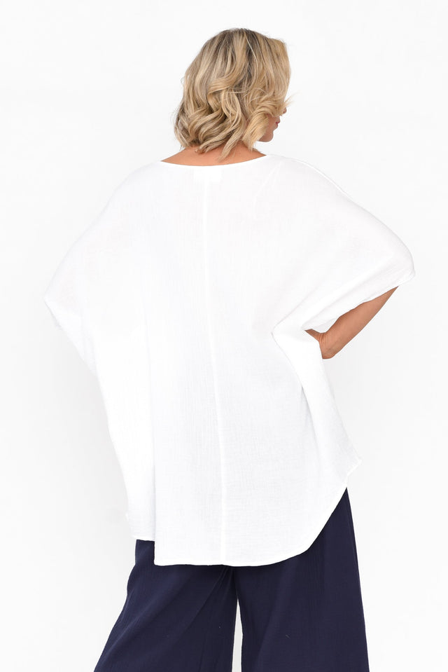 Maida White Cotton V Neck Top image 5