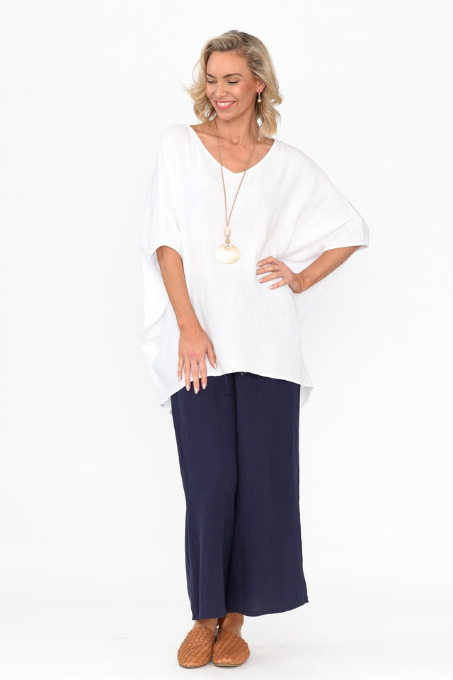 Maida White Cotton V Neck Top