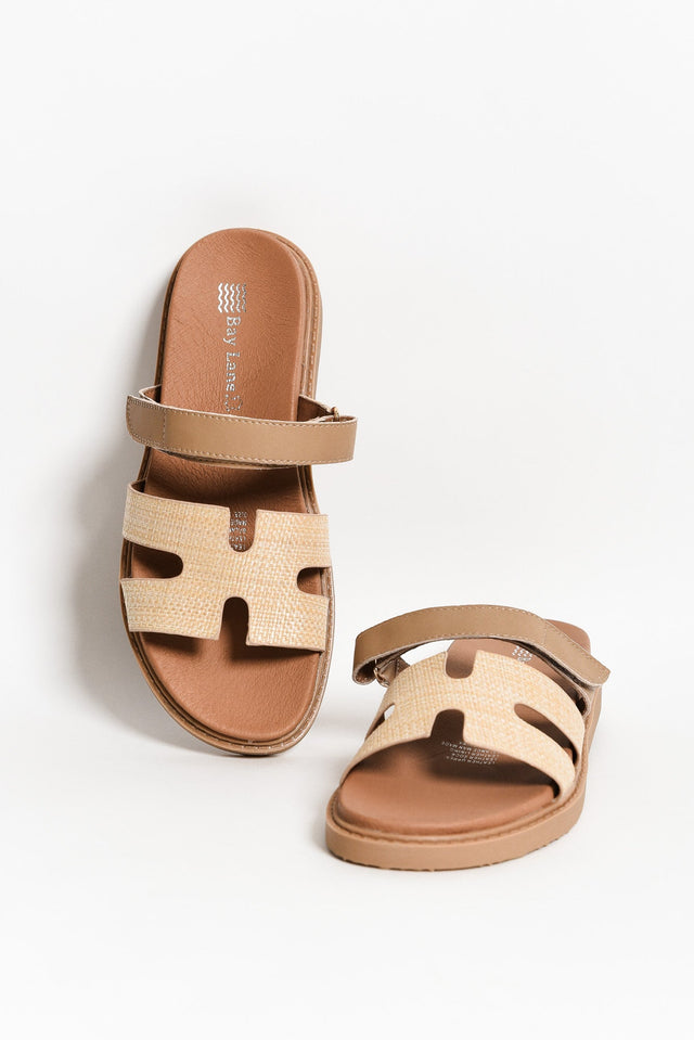 Malibu Natural Raffia Leather Velcro Slide