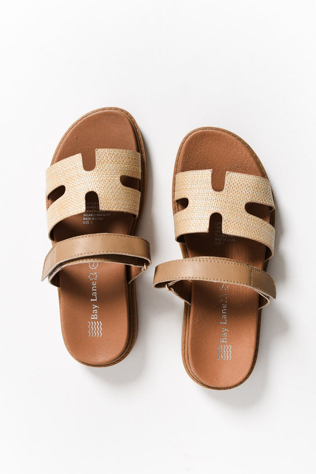 Malibu Natural Raffia Leather Velcro Slide image 3