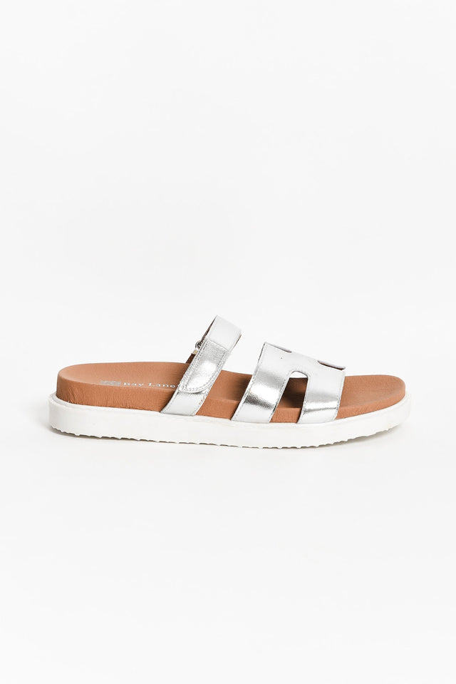 Malibu Silver Leather Velcro Slide