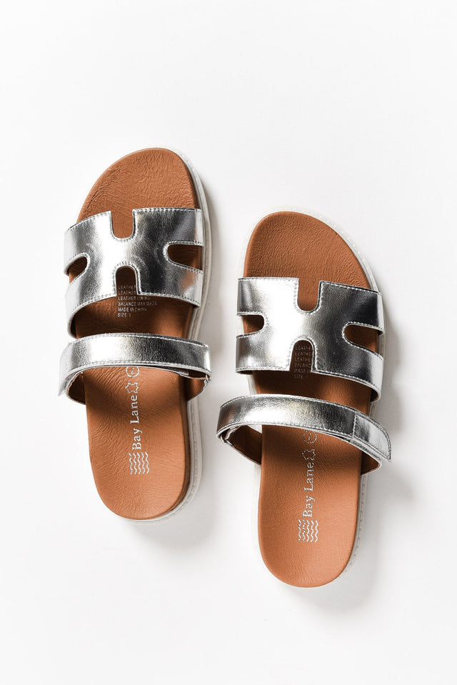 Malibu Silver Leather Velcro Slide image 4