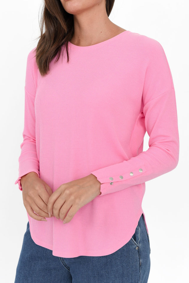 Malika Pink Ribbed Long Sleeve Tee