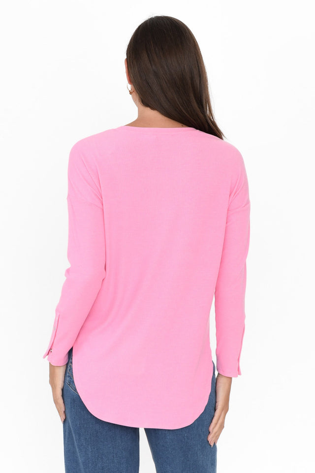 Malika Pink Ribbed Long Sleeve Tee