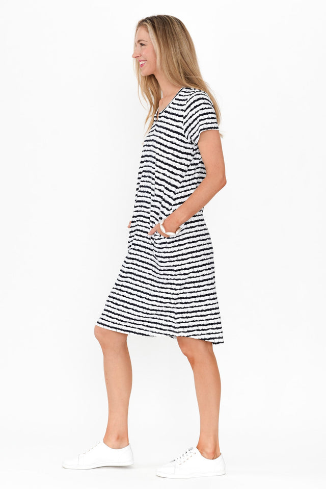 Mandy Navy Abstract Stripe Cotton Tee Dress image 7