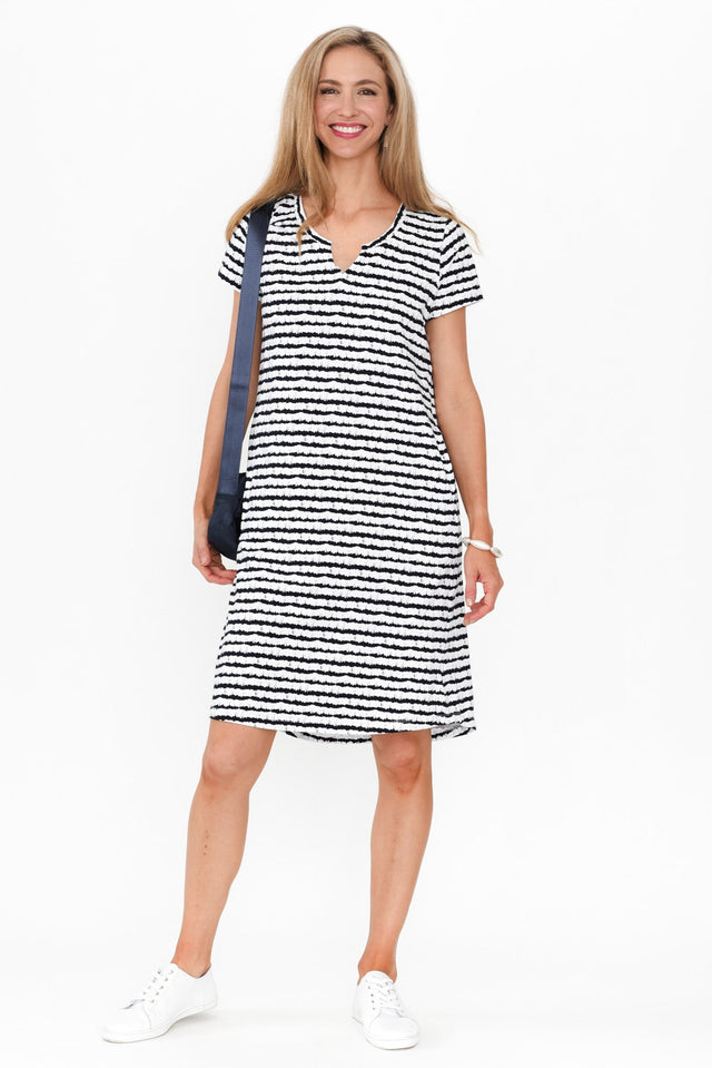 Mandy Navy Abstract Stripe Cotton Tee Dress image 1