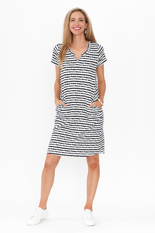 Mandy Navy Abstract Stripe Cotton Tee Dress