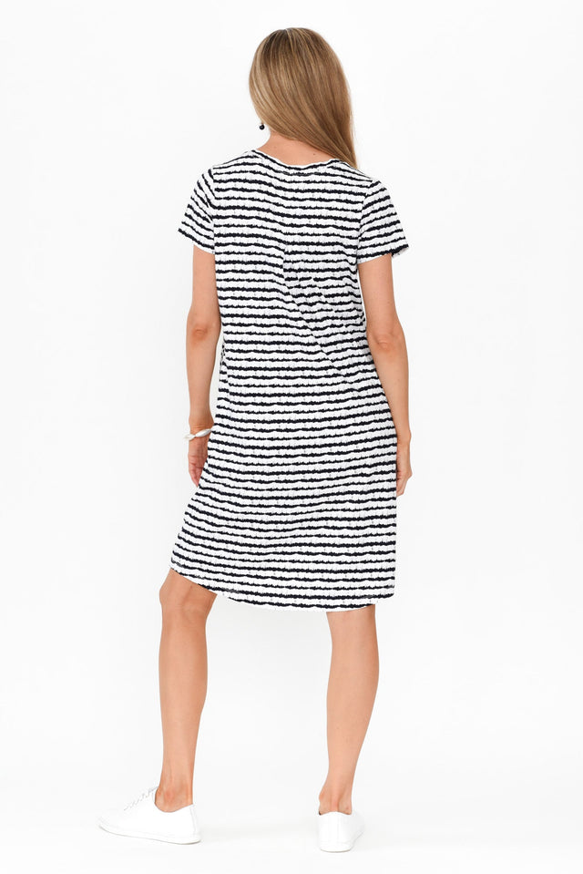 Mandy Navy Abstract Stripe Cotton Tee Dress image 6