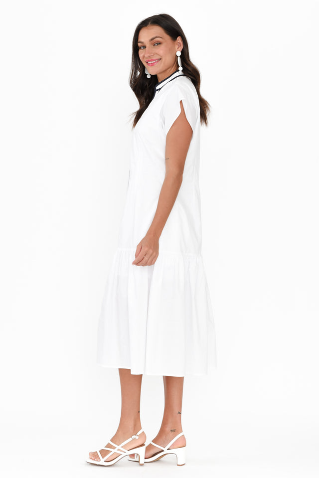 Mari White Contrast Cotton Tie Dress