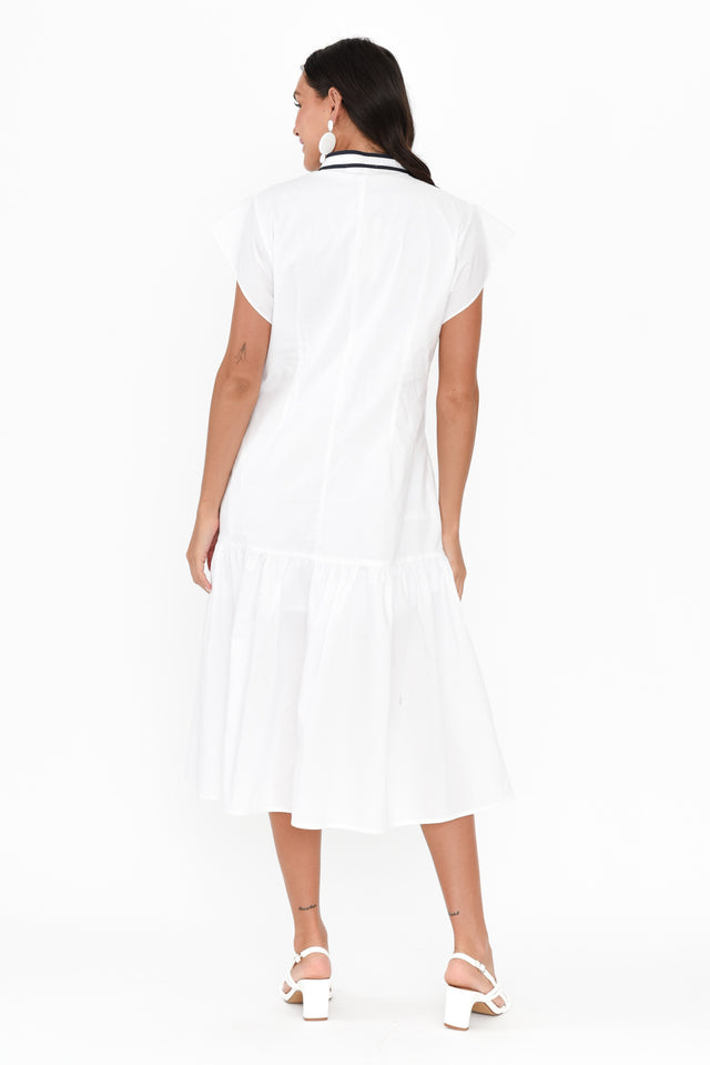 Mari White Contrast Cotton Tie Dress