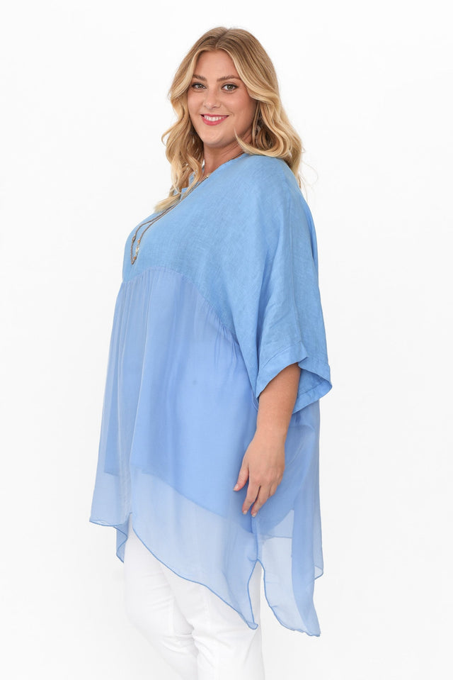 Marietta Blue Silk Linen Top