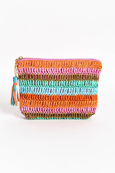 Marila Pink Stripe Raffia Clutch