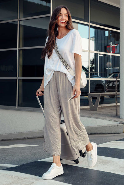 Lira Oat Crinkle Cotton Wide Leg Pants