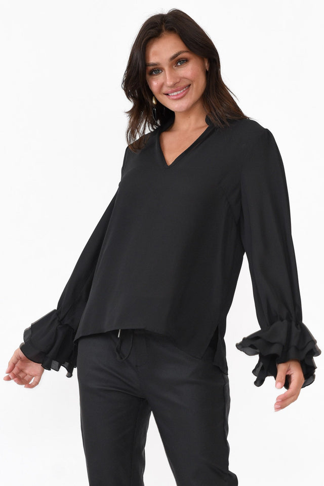 Martini Black Ruffle Sleeve Top neckline_V Neck   alt text|model:Brontie