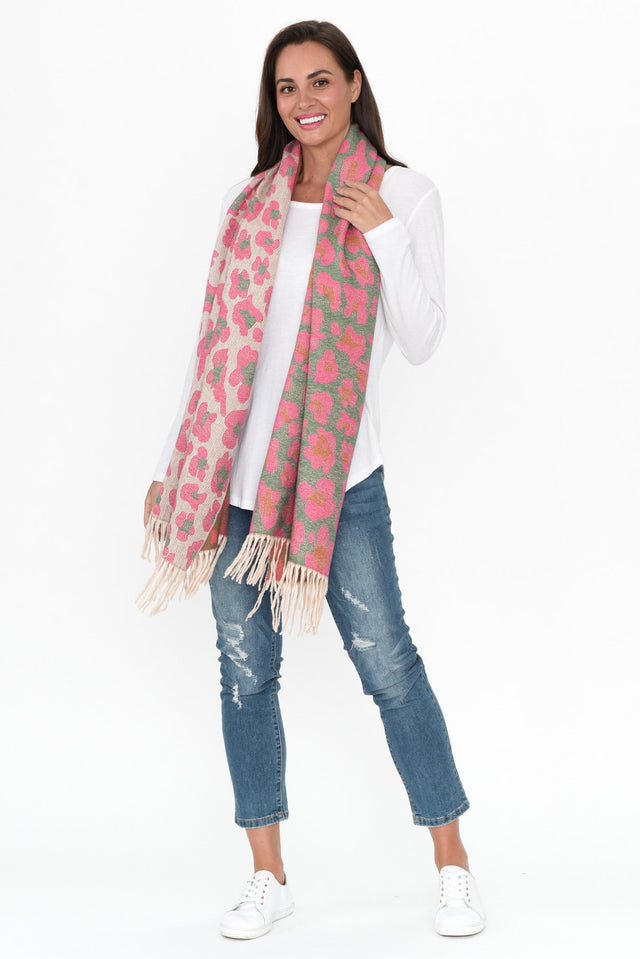 Marwa Pink Leopard Tassel Scarf image 2