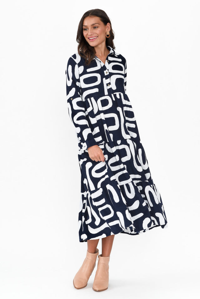 Mateo Navy Abstract Cotton Corduroy Dress image 2