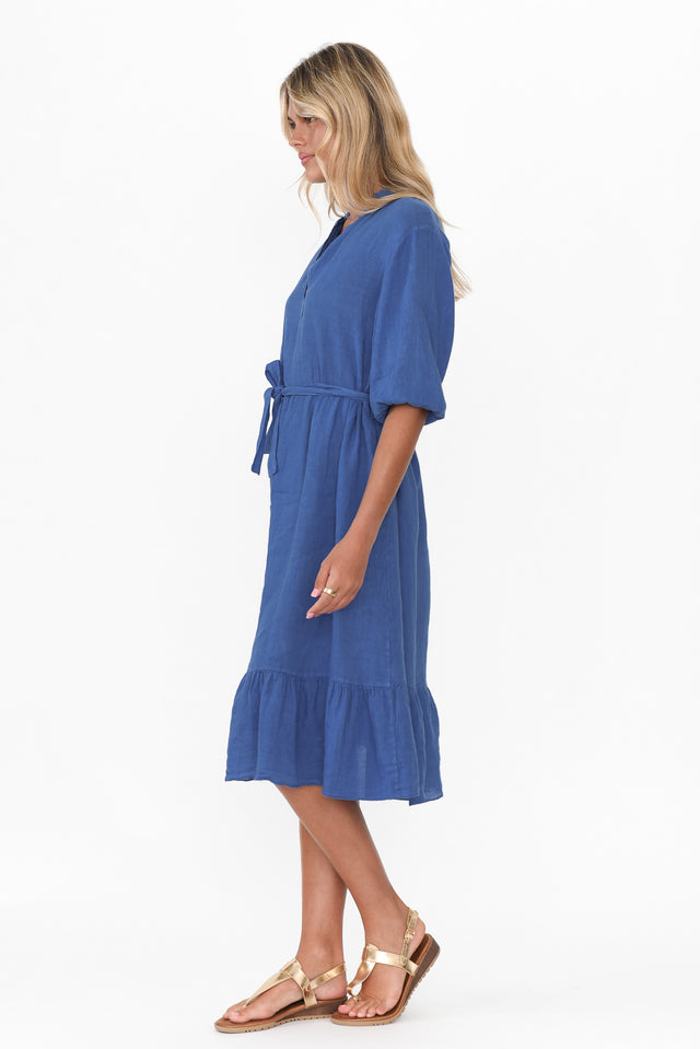 Mattea Blue Linen Ruffle Dress image 4