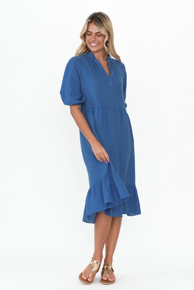 Mattea Blue Linen Ruffle Dress image 2