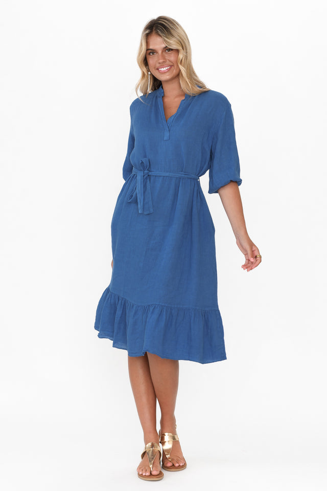 Mattea Blue Linen Ruffle Dress image 7