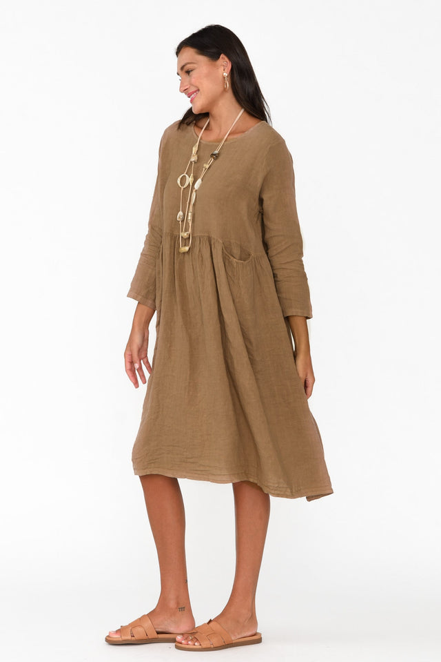 Maybelle Mocha Linen Pocket Dress