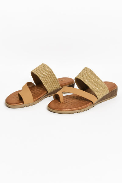 Meduza Tan Woven Strappy Slide