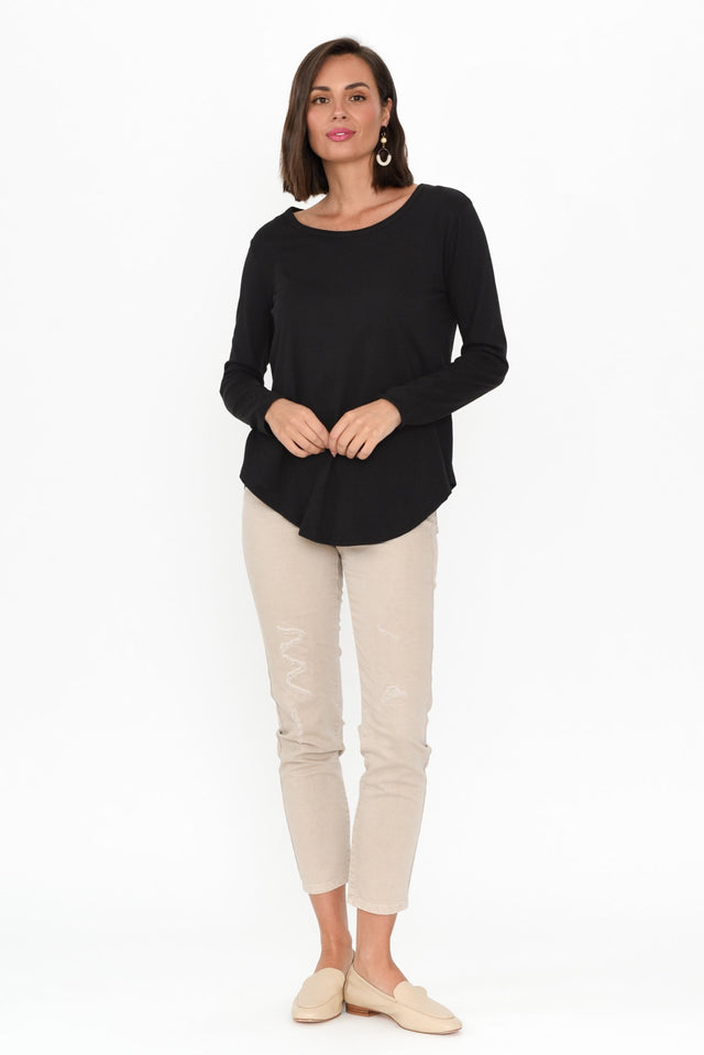 Megan Black Cotton Long Sleeve Top image 3