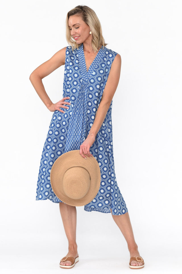 Melina Blue Circle Cotton Dress banner image