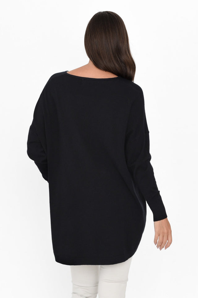 Meryl Black Wool Blend Drape Sweater