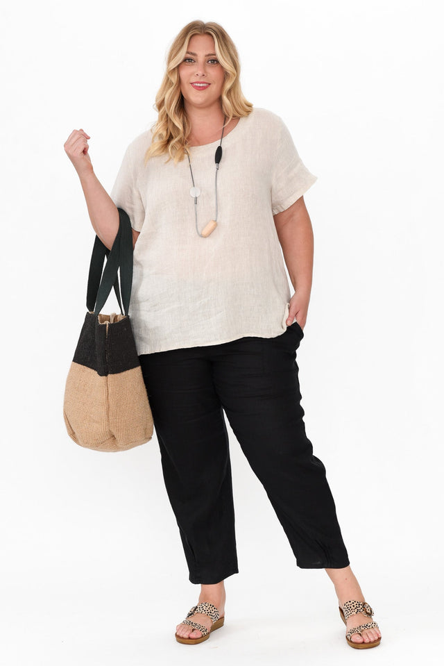 Micah Beige Linen Scoop Neck Top