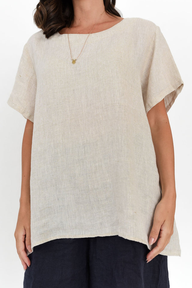 Micah Beige Linen Scoop Neck Top