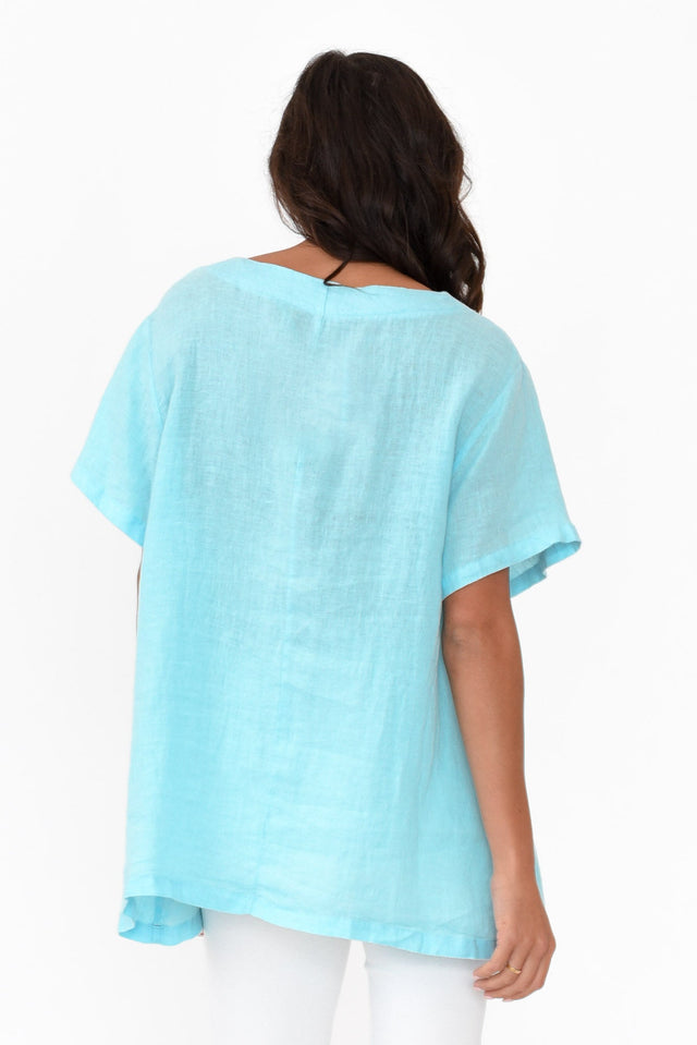 Micah Blue Linen Scoop Neck Top