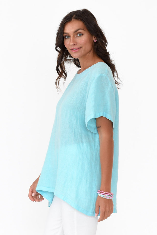 Micah Blue Linen Scoop Neck Top