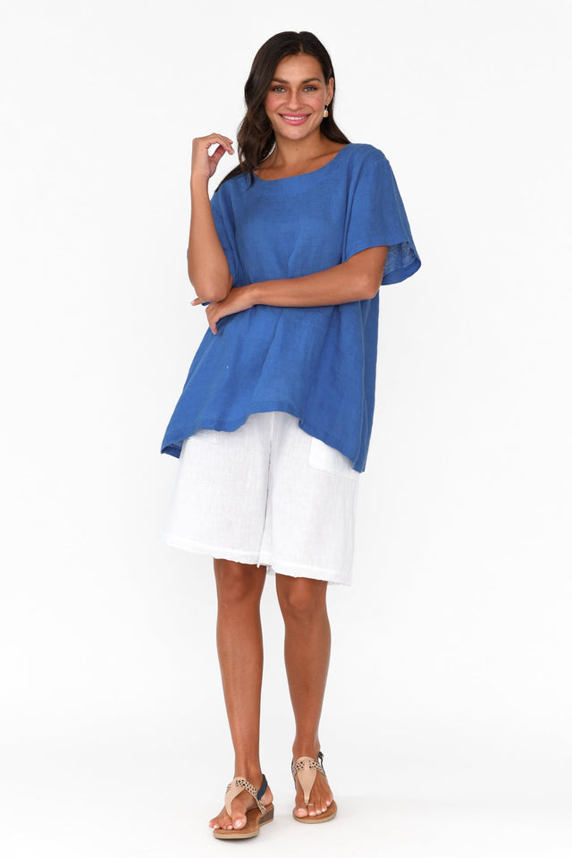 Micah Cobalt Linen Scoop Neck Top