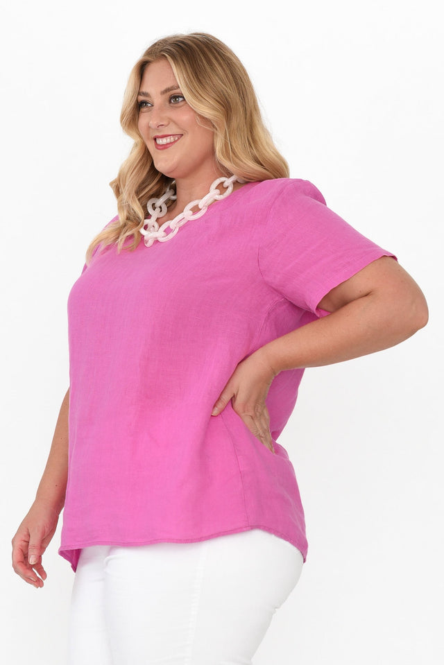 Micah Pink Linen Scoop Neck Top