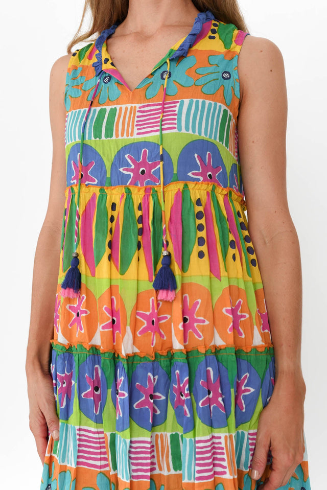 Miguel Orange Geo Cotton Sleeveless Dress image 6