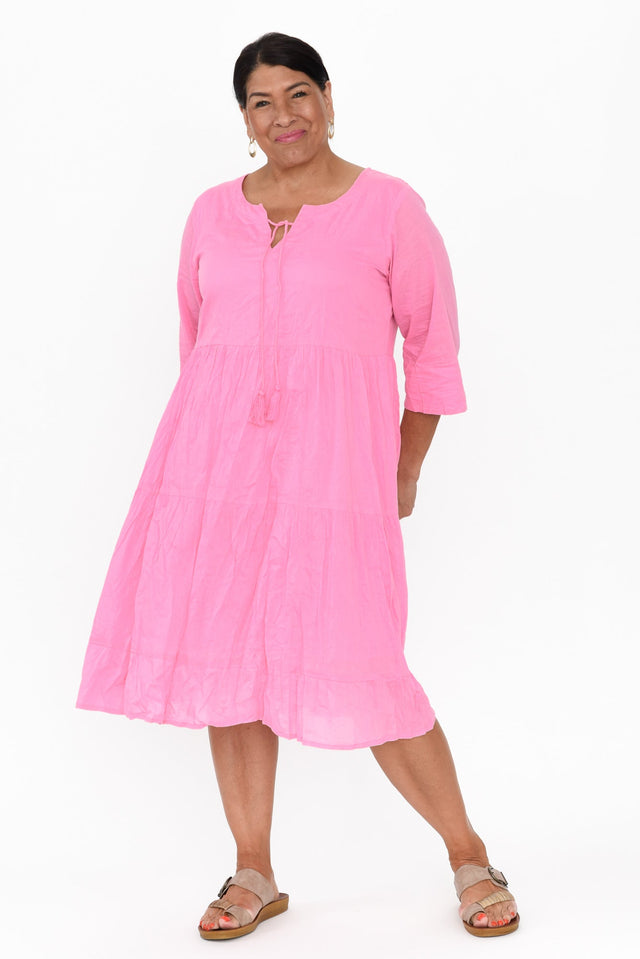 Milana Bright Pink Crinkle Cotton Dress