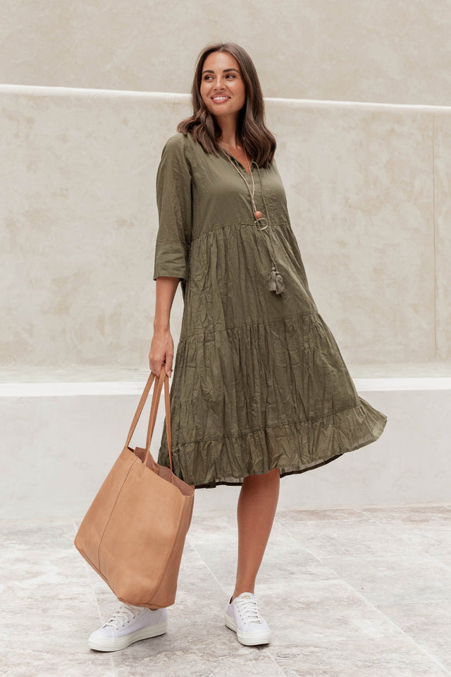 Milana Khaki Crinkle Cotton Dress image 1